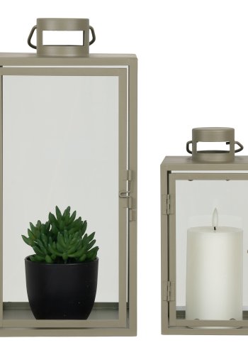 HOUSE NORDIC Corfu lanterne, m. hndtag, kvadratisk - glas og grn stl (st af 2)