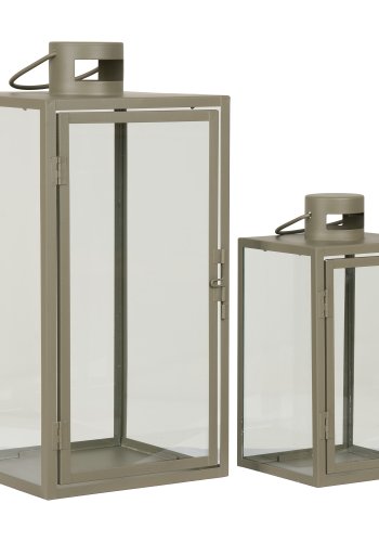 HOUSE NORDIC Corfu lanterne, m. hndtag, kvadratisk - glas og grn stl (st af 2)