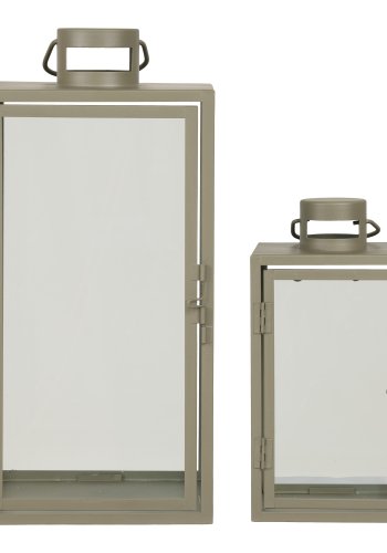 HOUSE NORDIC Corfu lanterne, m. hndtag, kvadratisk - glas og grn stl (st af 2)