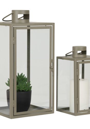 HOUSE NORDIC Corfu lanterne, m. hndtag, kvadratisk - glas og grn stl (st af 2)