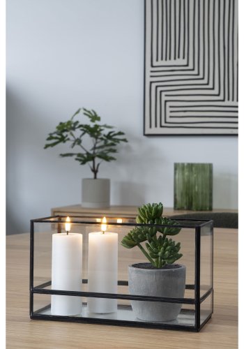 HOUSE NORDIC Hurricane lysestake - glass og svart metall (30x12x15)