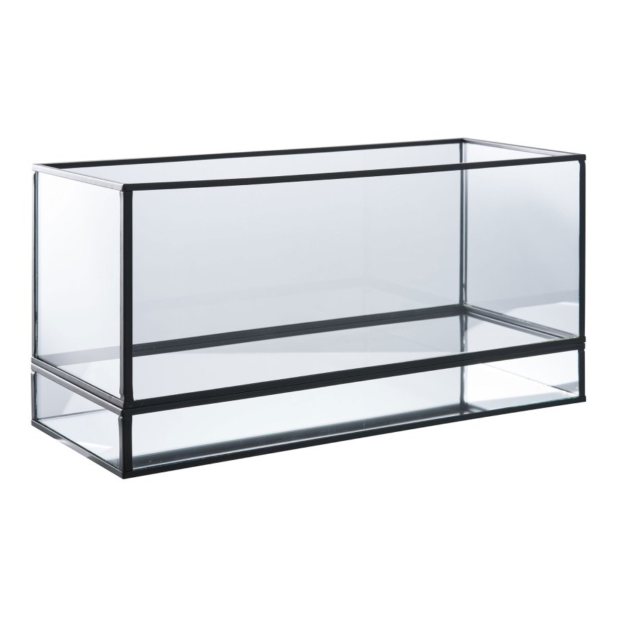 HOUSE NORDIC Hurricane lysestake - glass og svart metall (30x12x15)