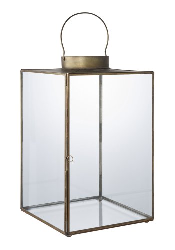 HOUSE NORDIC Mohali-lykt, med hndtak - glass og metall i antikk messinglook