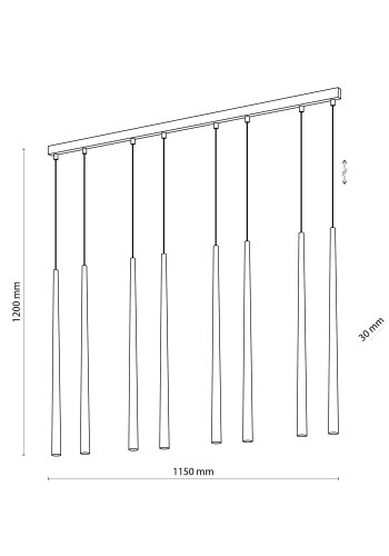 TK Piano loftlampe, m. 8 skjermer - gullmetall