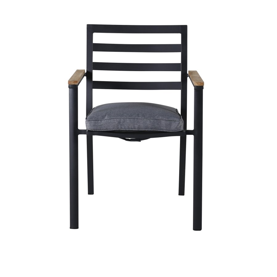 VENTURE DESIGN Brasilia hagestol, med armlener og mrkegr pute - naturlig teak og svart aluminium