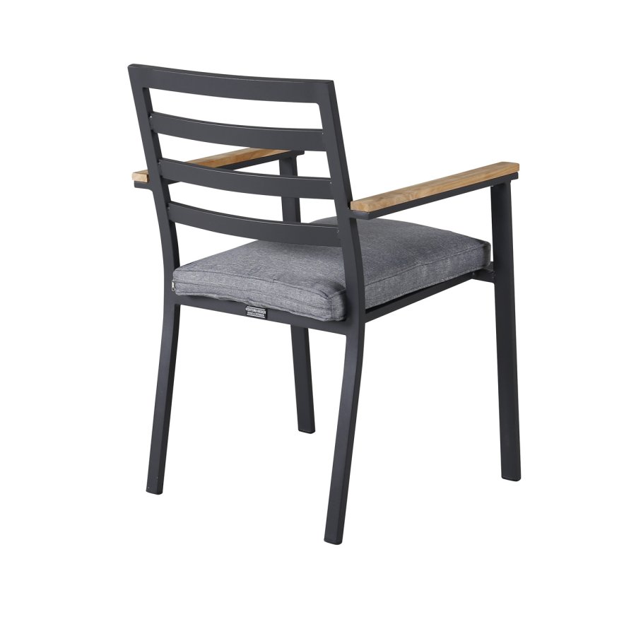 VENTURE DESIGN Brasilia hagestol, med armlener og mrkegr pute - naturlig teak og svart aluminium