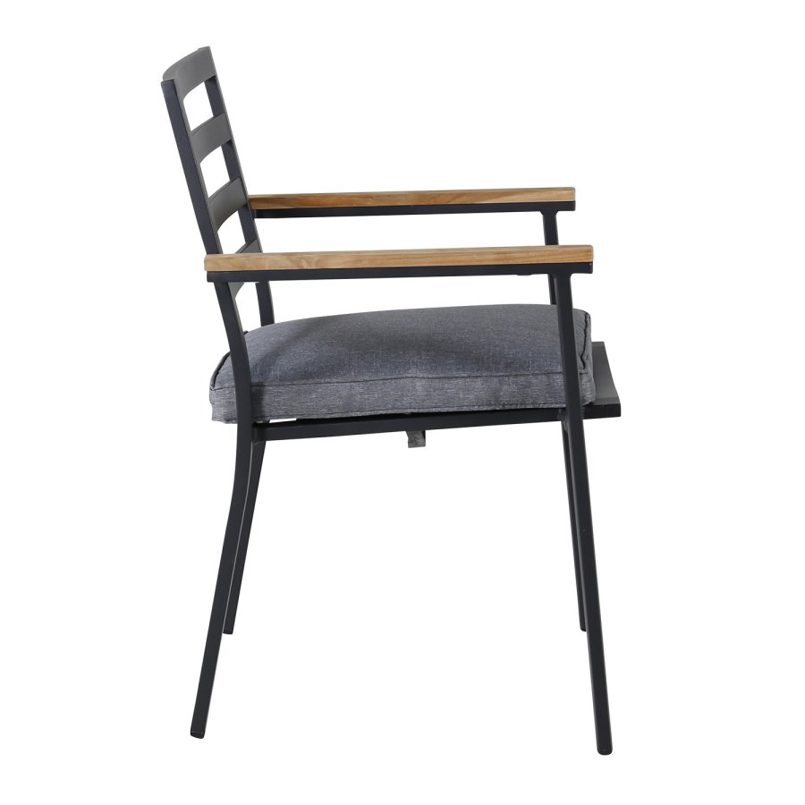 VENTURE DESIGN Brasilia hagestol, med armlener og mrkegr pute - naturlig teak og svart aluminium