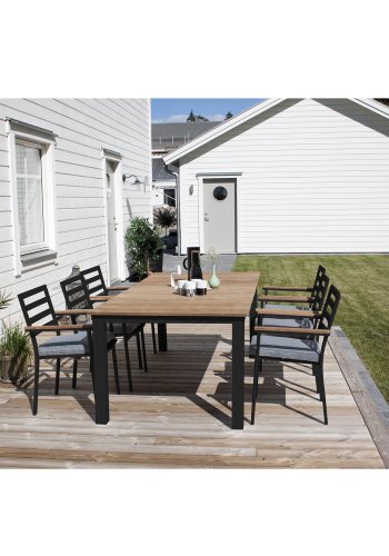 VENTURE DESIGN Brasilia hagestol, med armlener og mrkegr pute - naturlig teak og svart aluminium