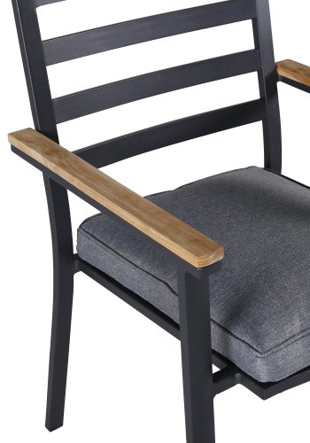 VENTURE DESIGN Brasilia hagestol, med armlener og m�rkegr� pute - naturlig teak og svart aluminium