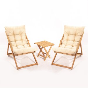 NORDVÄRK My005 loungest m. 1 havebord og 2 liggestole - creme hynde og natur bgetr