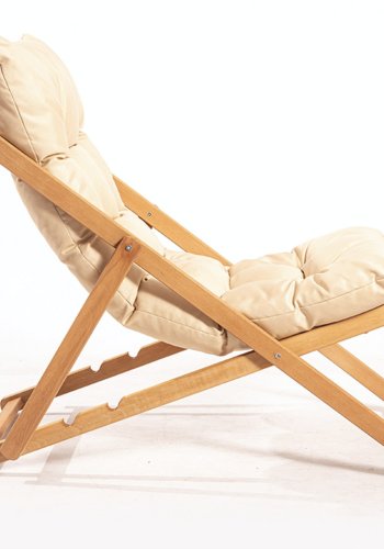 NORDVRK My005 loungesett med 1 hagebord og 2 solsenger - kremfarget pute og naturlig bketre