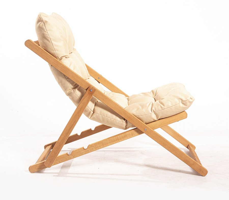 NORDVRK My005 loungesett med 1 hagebord og 2 solsenger - kremfarget pute og naturlig bketre