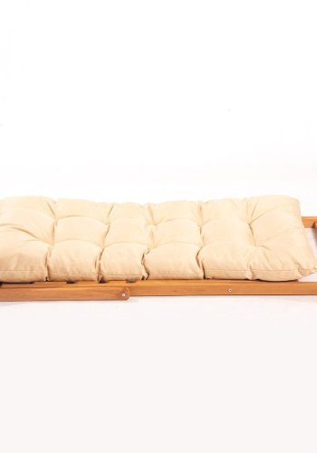 NORDVRK My005 loungesett med 1 hagebord og 2 solsenger - kremfarget pute og naturlig bketre