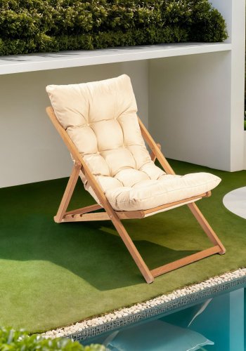 NORDV&Auml;RK My006 Gartenstuhl, mit cremefarbenem Kissen, verstellbarer R&uuml;ckenlehne  Buche natur