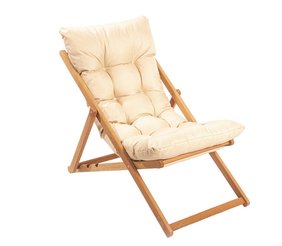 NORDVRK My006 utendrs solstol, m. kremfarget pute, justerbar ryggsttte - naturlig bketre