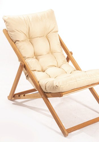 NORDVRK My006 utendrs solstol, m. kremfarget pute, justerbar ryggsttte - naturlig bketre