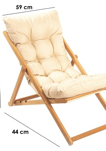 NORDVRK My006 utendrs solstol, m. kremfarget pute, justerbar ryggsttte - naturlig bketre