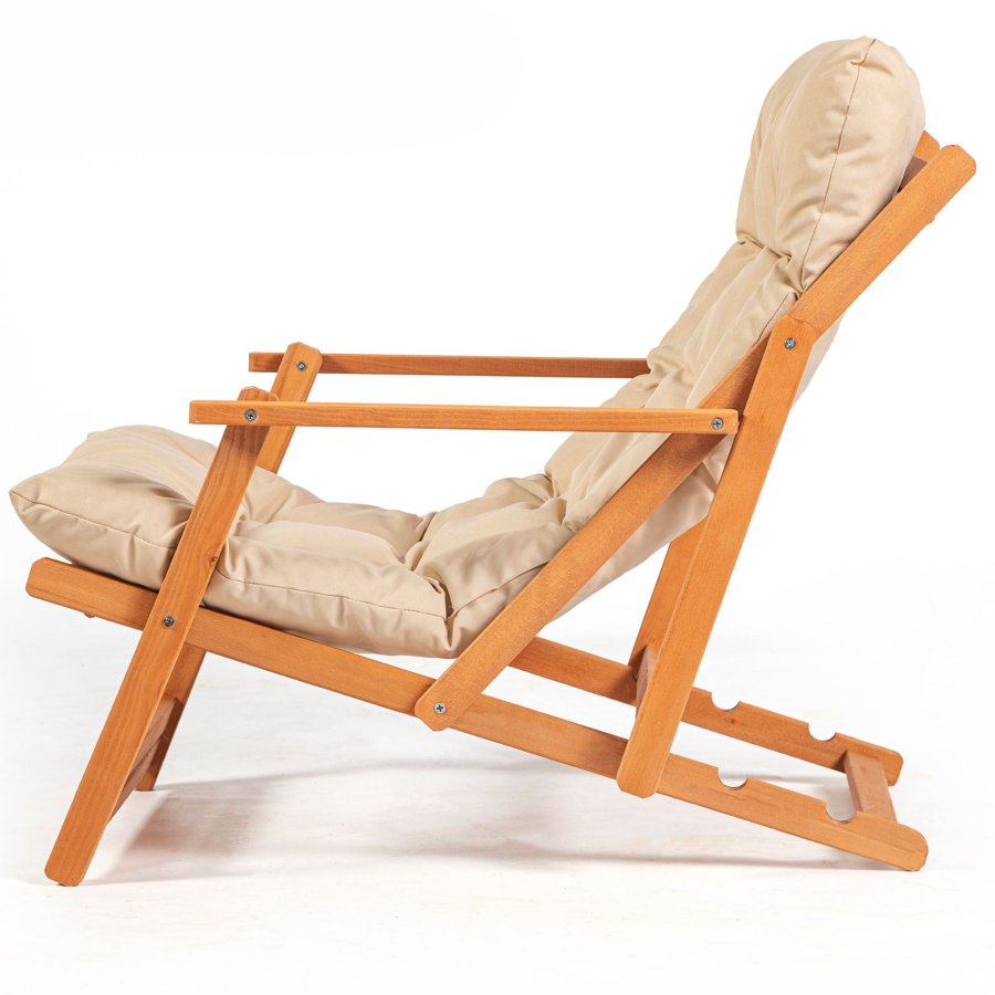 NORDVRK My008 utendrs solstol, m. kremfarget pute, armlener, justerbar ryggsttte - naturlig bketre