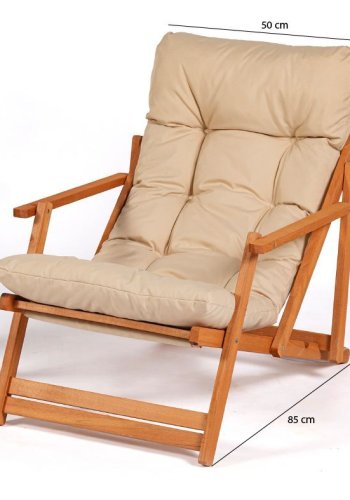 NORDVRK My008 utendrs solstol, m. kremfarget pute, armlener, justerbar ryggsttte - naturlig bketre