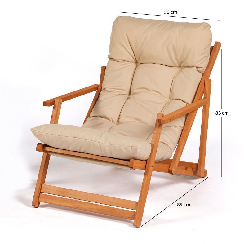 NORDVRK My008 utendrs solstol, m. kremfarget pute, armlener, justerbar ryggsttte - naturlig bketre