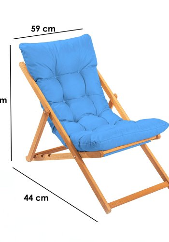 NORDVRK My006 utendrs solstol, m. bl pute, justerbar ryggsttte - naturlig bketre