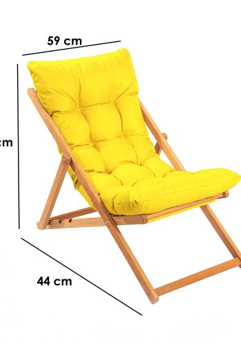 NORDVRK My006 utendrs solstol, m. gul pute, justerbar ryggsttte - naturlig bketre