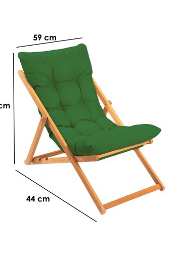 NORDVRK My006 utendrs solstol, m. grnn pute, justerbar ryggsttte - naturlig bketre
