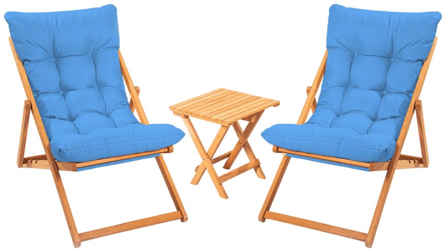 NORDVRK My005 loungesett med 1 hagebord og 2 solstoler - bl pute og naturlig bketre