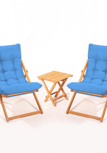 NORDVRK My005 loungesett med 1 hagebord og 2 solstoler - bl pute og naturlig bketre