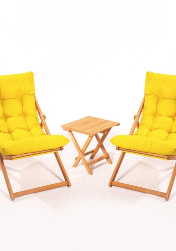 NORDVRK My005 loungesett med 1 hagebord og 2 solstoler - gul pute og naturlig bketre