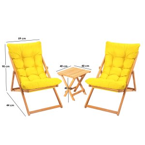 NORDVÄRK My005 loungest m. 1 havebord og 2 liggestole - gul hynde og natur bgetr