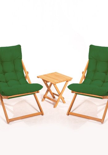 NORDVRK My005 loungesett med 1 hagebord og 2 solstoler - grnn pute og naturlig bketre