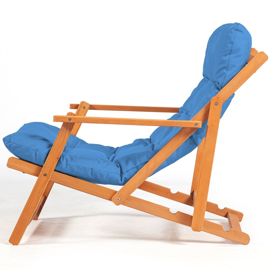 NORDVRK My008 utendrs solstol, m. bl pute, armlener, justerbar ryggsttte - naturlig bketre