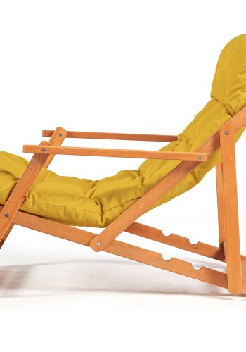 NORDVRK My008 utendrs solstol, m. gul pute, armlener, justerbar ryggsttte - naturlig bketre