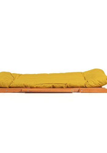 NORDVRK My008 utendrs solstol, m. gul pute, armlener, justerbar ryggsttte - naturlig bketre