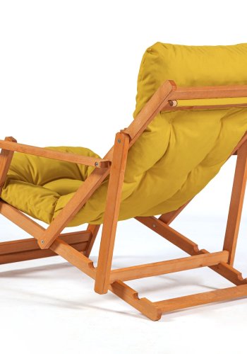NORDVRK My008 utendrs solstol, m. gul pute, armlener, justerbar ryggsttte - naturlig bketre