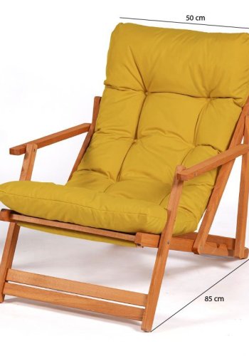 NORDVRK My008 utendrs solstol, m. gul pute, armlener, justerbar ryggsttte - naturlig bketre
