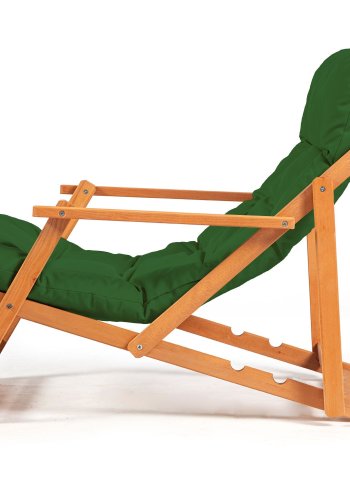 NORDVRK My008 utendrs solstol, m. grnn pute, armlener, justerbar ryggsttte - naturlig bketre