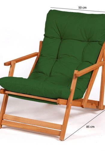 NORDVRK My008 utendrs solstol, m. grnn pute, armlener, justerbar ryggsttte - naturlig bketre