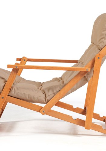 NORDVRK My008 utendrs solstol, m. brun pute, armlener, justerbar ryggsttte - naturlig bketre