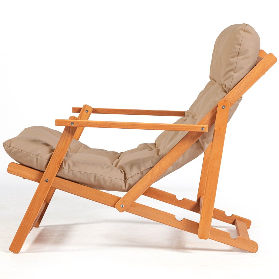 NORDVRK My008 utendrs solstol, m. brun pute, armlener, justerbar ryggsttte - naturlig bketre