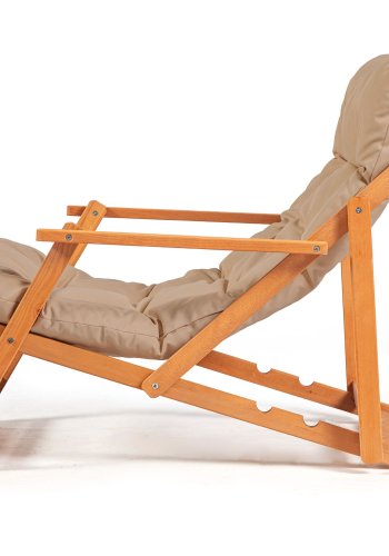 NORDVRK My008 utendrs solstol, m. brun pute, armlener, justerbar ryggsttte - naturlig bketre