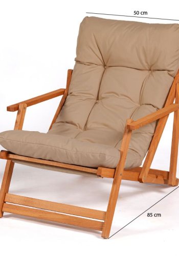 NORDVRK My008 utendrs solstol, m. brun pute, armlener, justerbar ryggsttte - naturlig bketre