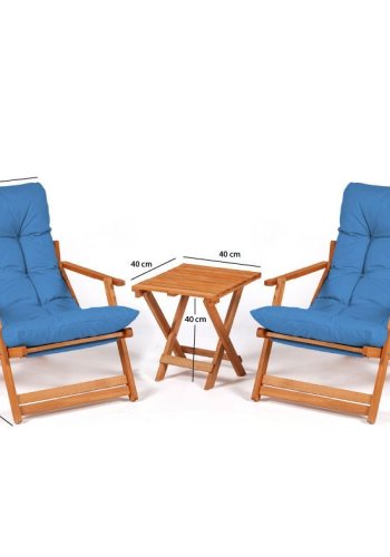 NORDVRK MY007 salongsett, m. 2 hagestoler, 1 hagebord og bl puter - naturlig bketre