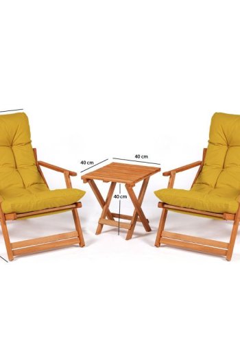 NORDVRK MY007 salongsett, m. 2 hagestoler, 1 hagebord og gule puter - naturlig bketre