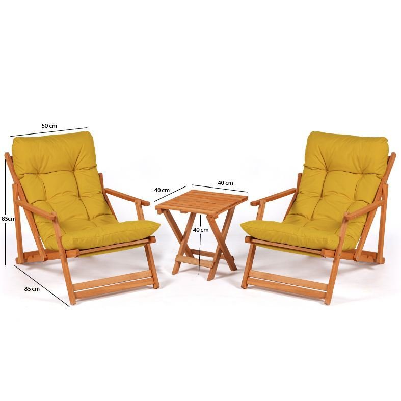 NORDVRK MY007 salongsett, m. 2 hagestoler, 1 hagebord og gule puter - naturlig bketre