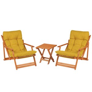 NORDVÄRK MY007 loungest, m. 2 havestole, 1 havebord og gule hynder - natur bgetr