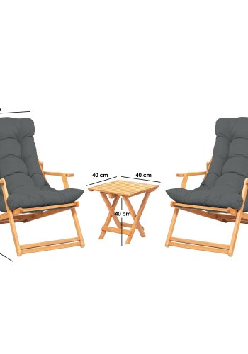 NORDVRK MY007 salongsett, m. 2 hagestoler, 1 hagebord og gr puter - naturlig bketre