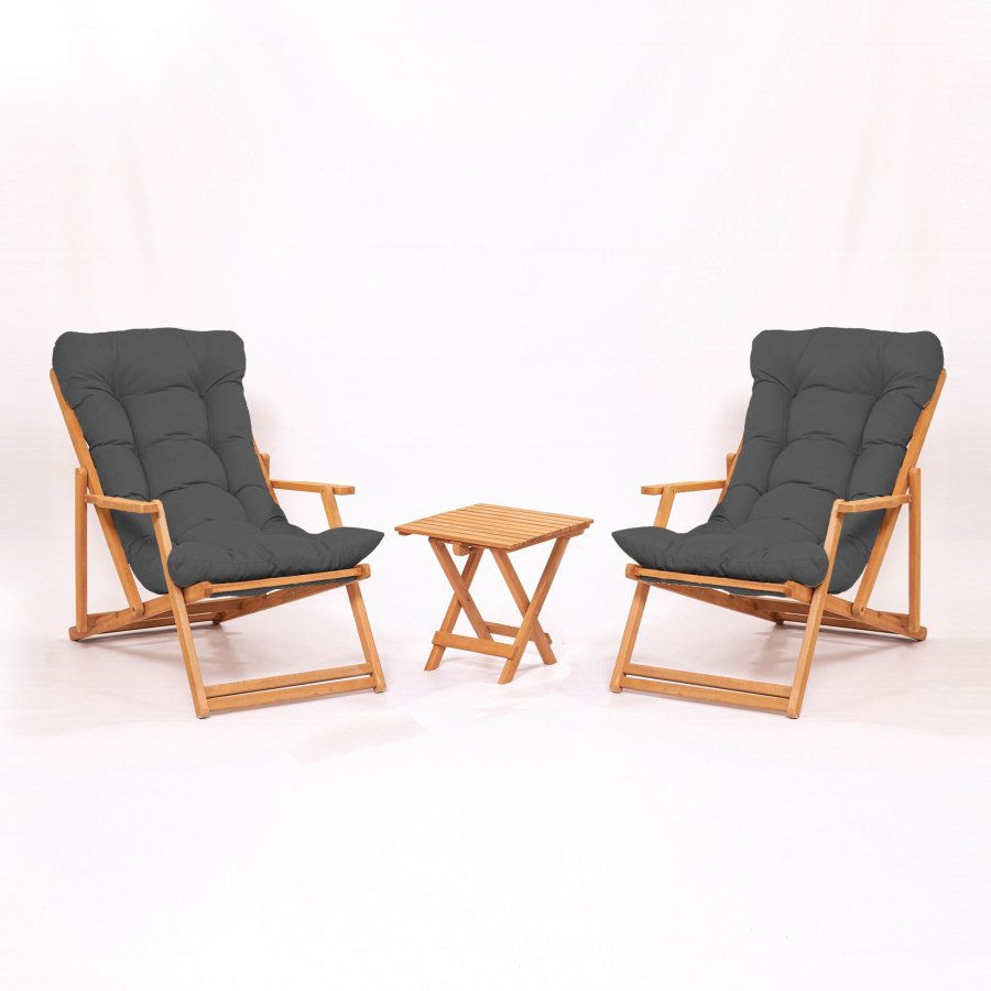 NORDVRK MY007 salongsett, m. 2 hagestoler, 1 hagebord og gr puter - naturlig bketre