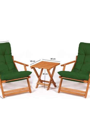 NORDVRK MY007 salongsett, m. 2 hagestoler, 1 hagebord og grnne puter - naturlig bketre